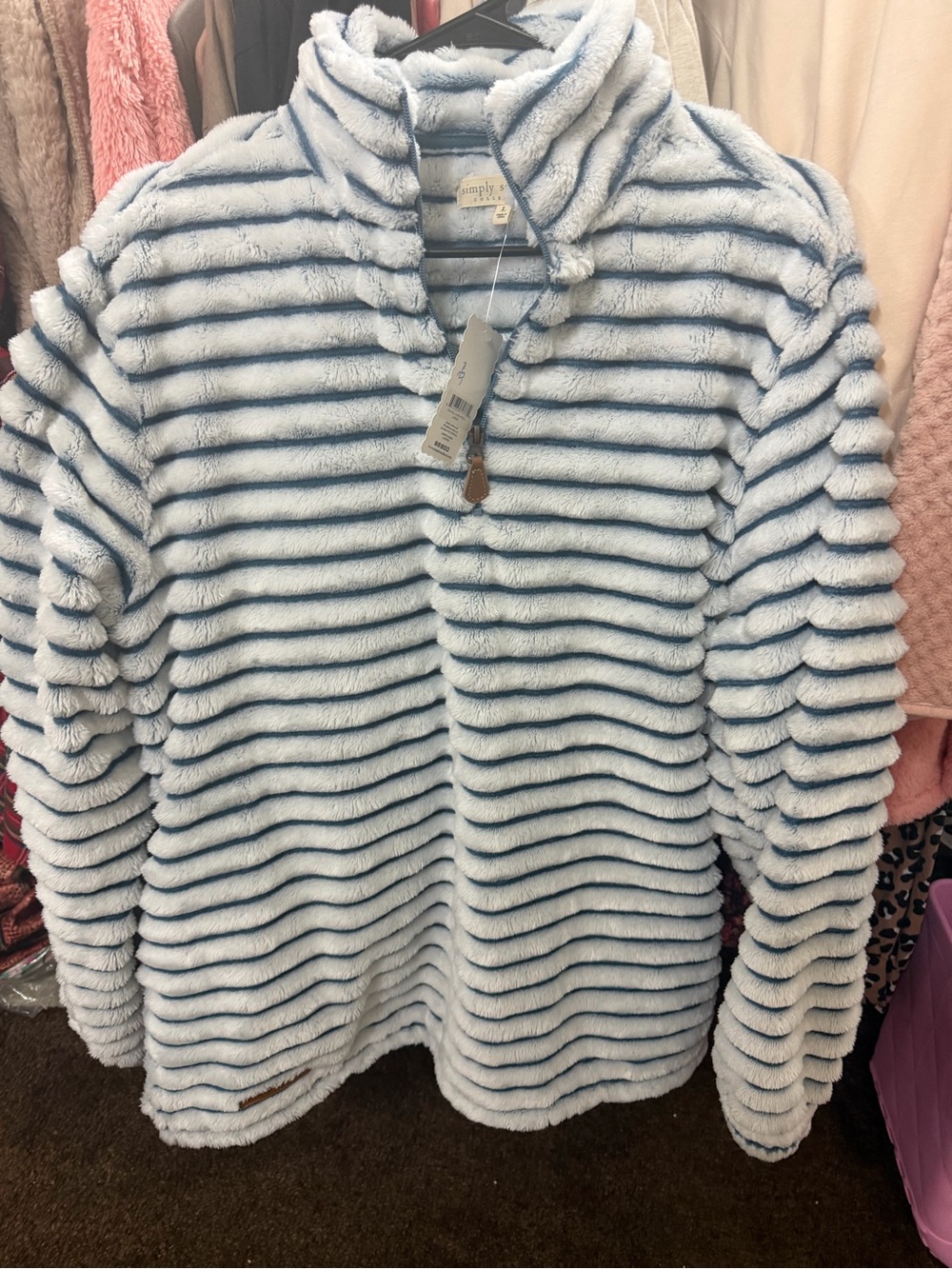 Simply Southern Light Blue and Navy Plush Quarter-Zip Pullover